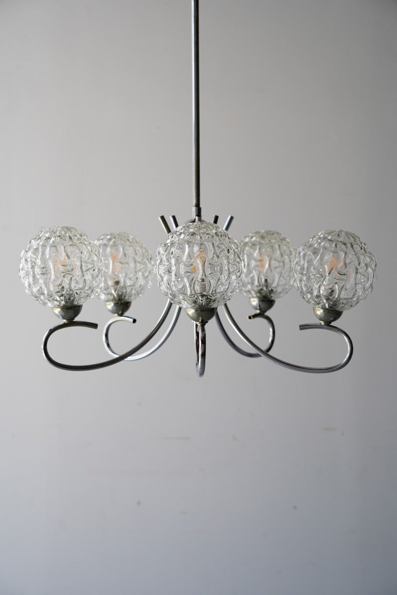 5-light chrome x glass chandelier<br> vintage<br> Sendagaya store