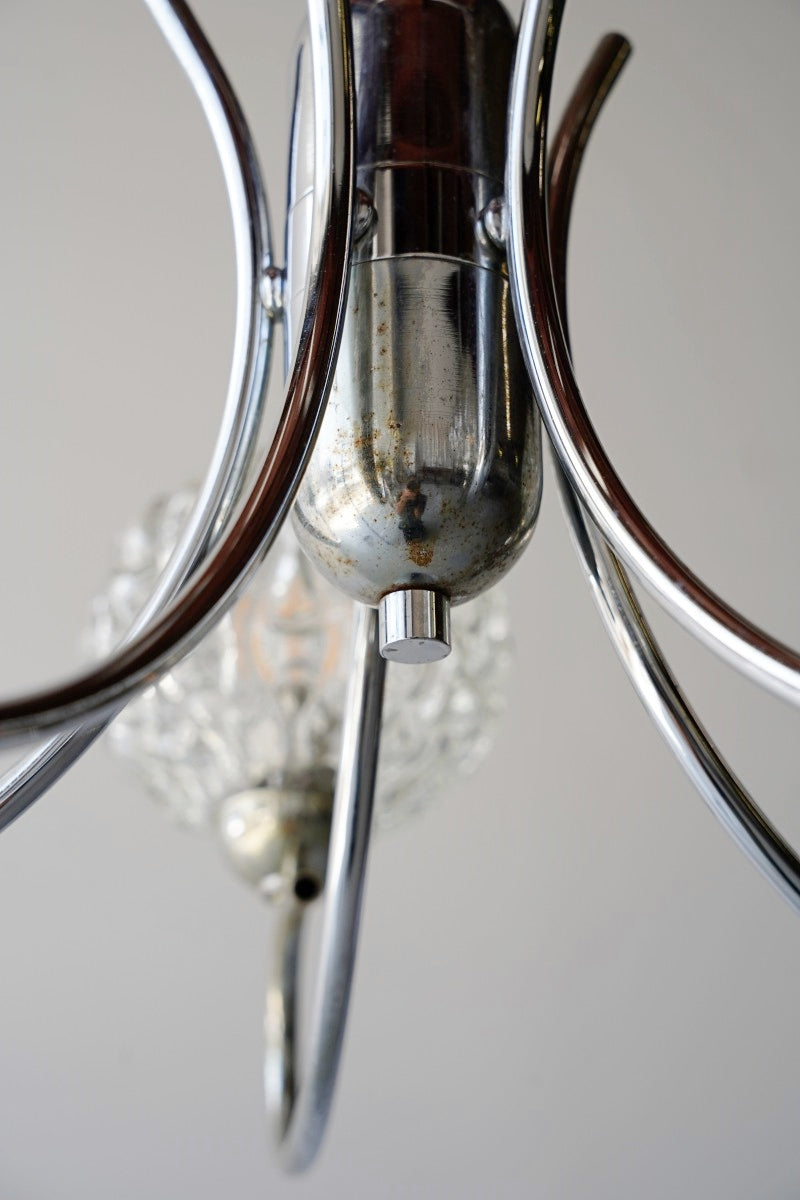 5-light chrome x glass chandelier<br> vintage<br> Sendagaya store
