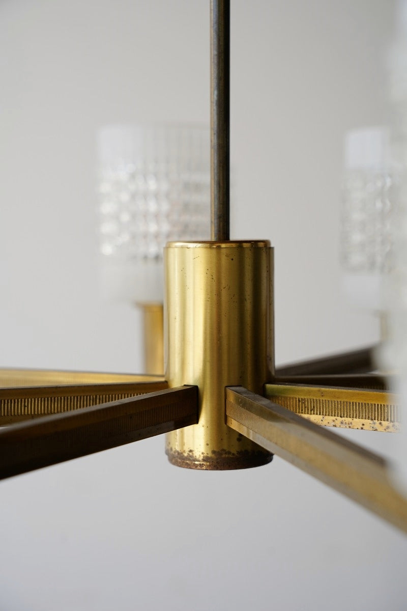 8-light brass x glass chandelier<br> vintage<br> reload